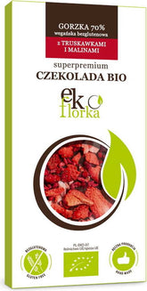 Chocolate negro premium sin gluten con fresas y frambuesas BIO 85 g - EKOFLORKA